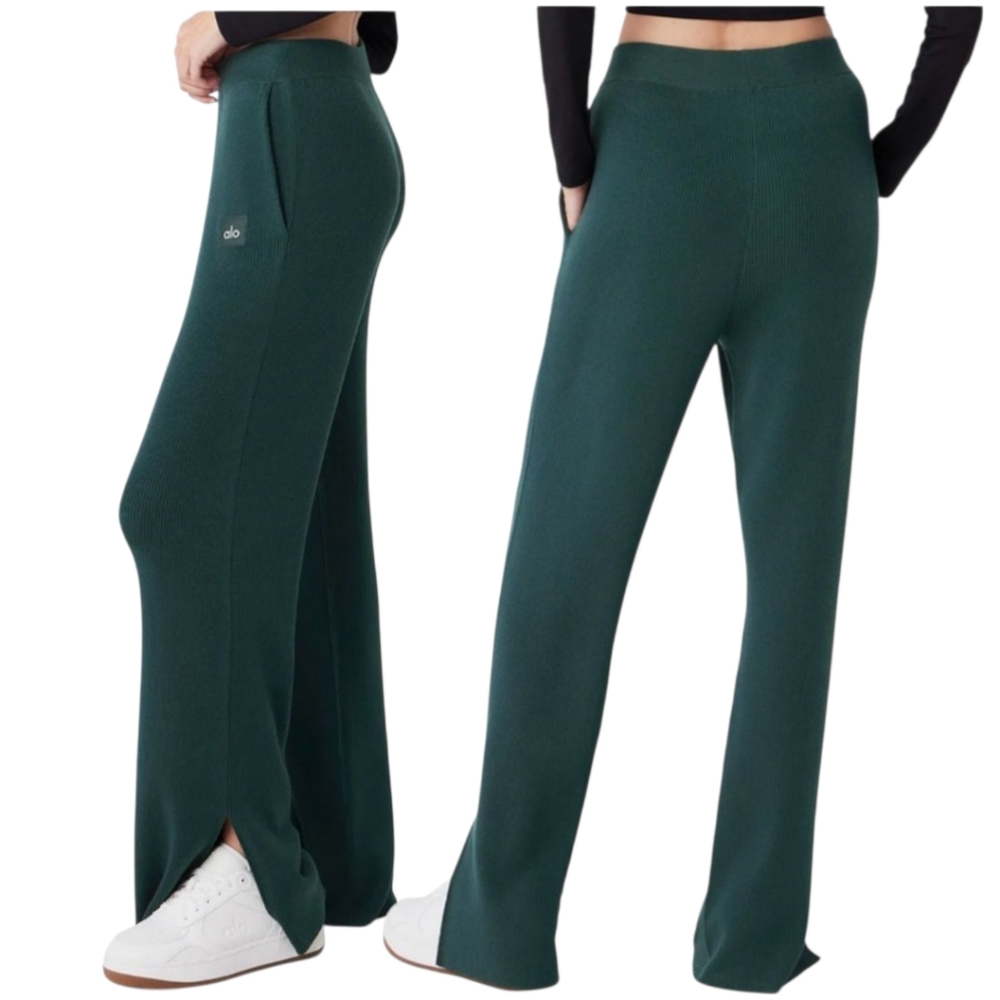 ALO Yoga Wide Leg Knit Pants in Deep Green